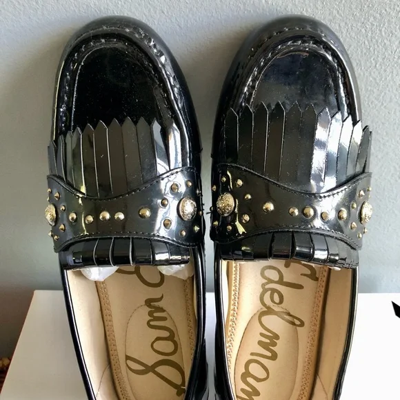 Sam Edelman Black Patent Leather Loafers with Studded Details - Picture 2 of 6